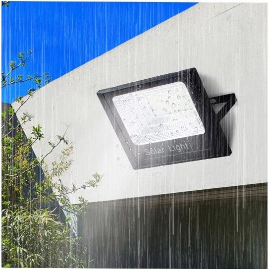 Proiector LED/Lampa solara de exterior Flippy, 22 cm x 27 cm, Rezistent la Apa IP67, cu Panou Solar, 281 LED SMD, 100W, Senzor de lumina, Timer, cu Telecomanda, 2 moduri de iluminat, kit montaj inclus, Lumina Rece