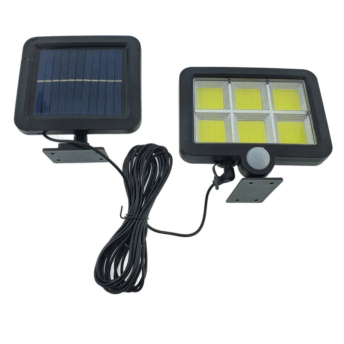 Lampa Solara LED 120 COB, Vivimall, 6 Grile, Senzor de Lumina si Miscare, Lungime Cablu 4.8 m, Lumina Alba