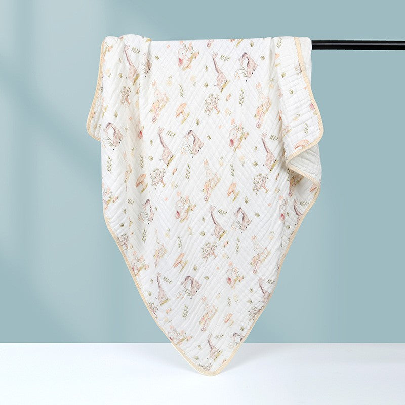 Prosop De Baie Din Bumbac Si Tifon Pentru Bebelusi, Cu Sase Straturi, Pentru Copii, 110X110 Cm, Model Girafe, Bej Galben - vivimall.ro