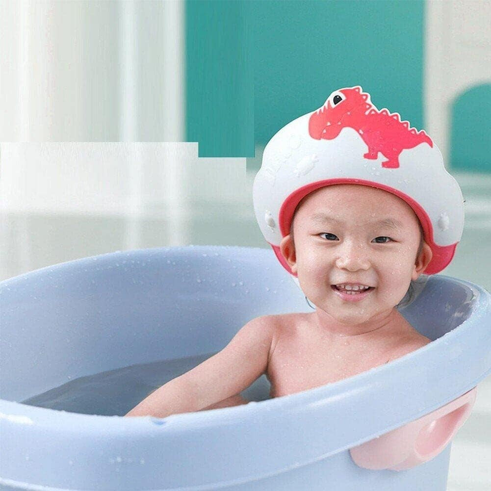 Viziera de Protectie Baie Pentru Copii, Fippy, Model Dinozaur, Dimensiune ajustabila, Durabil, Usor de curatat, Impotriva Samponului, pentru Ochi si Urechi, TPE+PP, 22x21 cm, Rosu - vivimall.ro