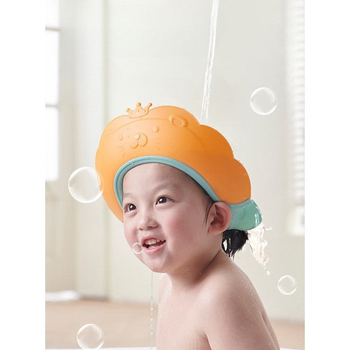 Viziera de Protectie Baie Pentru Copii, Fippy, Model Coronita Leu, Dimensiune ajustabila, Durabil, Usor de curatat, Impotriva Samponului, pentru Ochi si Urechi, TPE+PP, 21x20.5 cm, Portocaliu - vivimall.ro