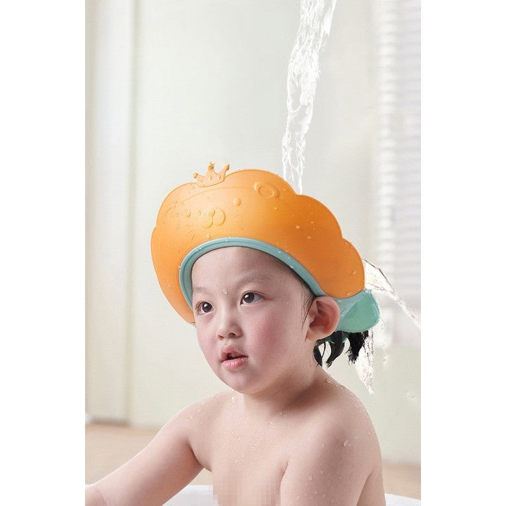 Viziera de Protectie Baie Pentru Copii, Fippy, Model Coronita Leu, Dimensiune ajustabila, Durabil, Usor de curatat, Impotriva Samponului, pentru Ochi si Urechi, TPE+PP, 21x20.5 cm, Portocaliu - vivimall.ro