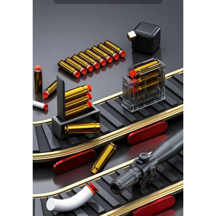 Pusca de Jucarie AWM Ultrarealista, Vivimall, Manuala, cu Luneta, 10 de Proiectile din Spuma Moale, 5 Cartuse, 106 cm, 14 ani+, Rosu - vivimall.ro