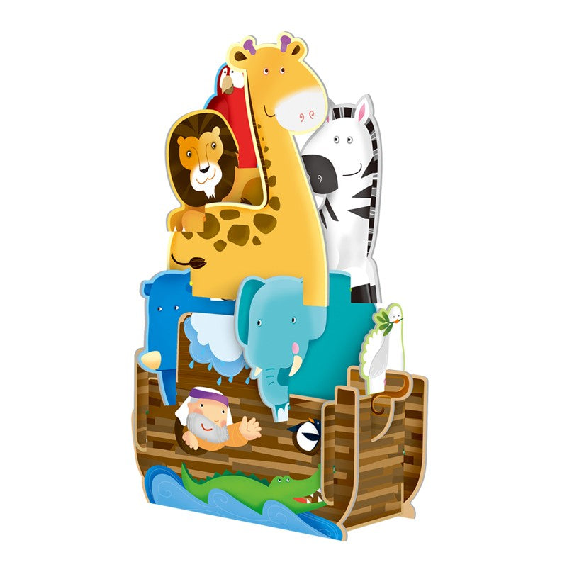 Puzzle 3D pentru copii, Vivimall, Arca lui Noe, 12 piese, carte cu povestea lui Noe si animalele de pe arca, Joc distractiv, + 3 ani - vivimall.ro