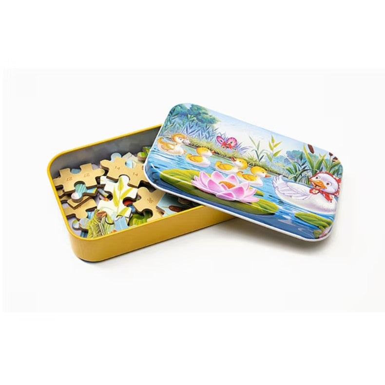 Puzzle 60 De Piese Din Lemn In Cutie Metalica, Model Ratuste, Educativ, Dezvoltare Abilitati Cognitive, Pentru Prescolari, 22.5X13.5 Cm, Multicolor - vivimall.ro