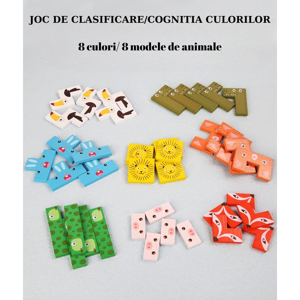 Puzzle din Lemn Flippy, Tip Tetris, +4 Ani, cu Animale Colorate 3D, 40 Piese, Multicolor