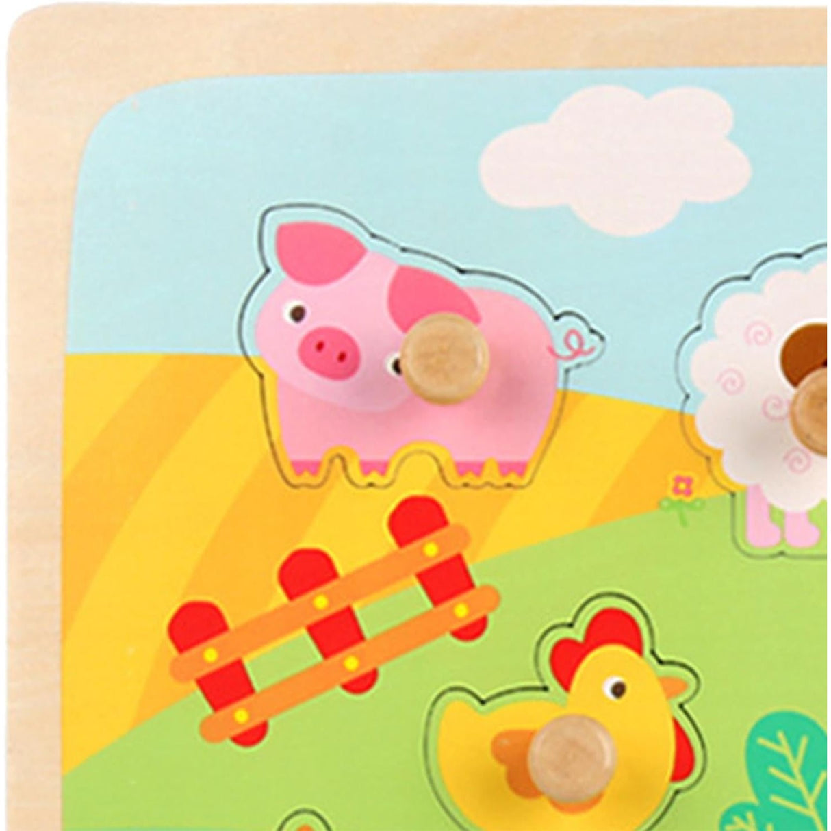 Puzzle Montessori din Lemn pentru Copii, Flippy, 3D, 0-3 Ani, Model Ferma, Educativ, Intuitiv, Creativ, 9 Piese, 30x22.5x0.8 cm, Multicolor