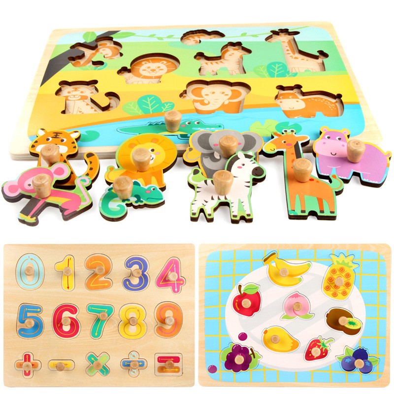 Puzzle Montessori din Lemn pentru Copii, Flippy, 3D, 0-3 Ani, Model Legume, Educativ, Intuitiv, Creativ, 9 Piese, 30x22.5x0.8 cm, Multicolor