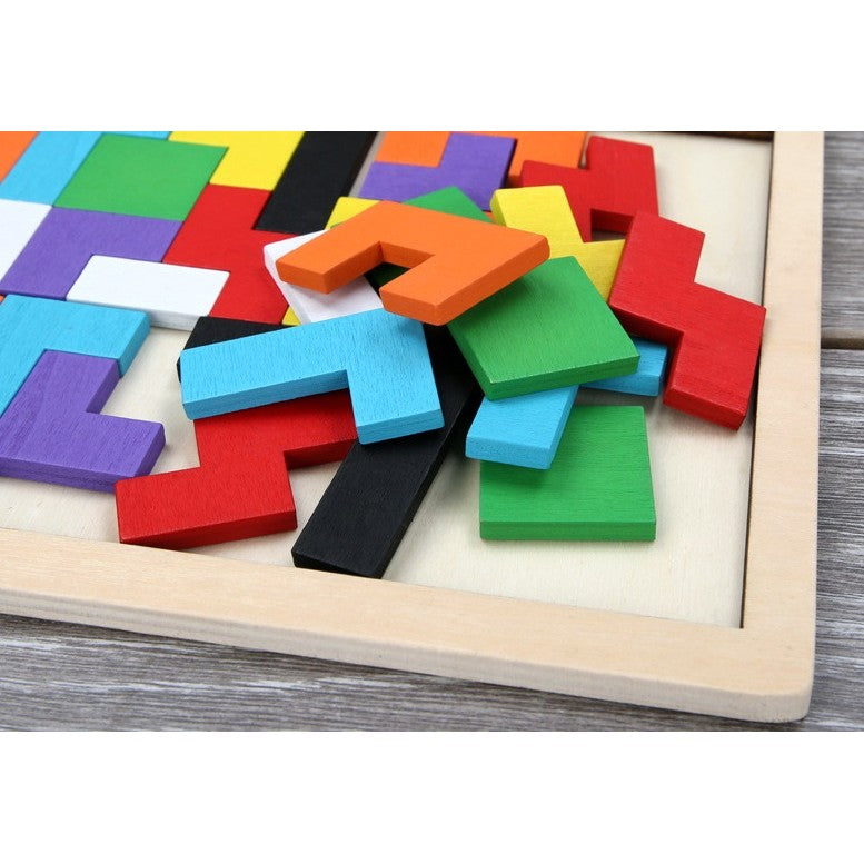 Puzzle Montessori, Flippy, din Lemn, Tip Tetris, +36 Luni, Forme Neregulate, 40 Piese, 26.5 x 17.7 cm, Multicolor