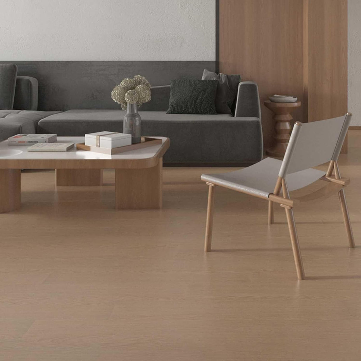 Set 36 Placi Autoadezive pentru Pardoseala, Flippy, din PVC, Impermeabil, Ignifug, Usor de Curatat, Dimensiune Placa 91.44 x 15.24 cm, Grosime 1.5 mm, Acoperire 5 m2, Model 9, Bej - vivimall.ro