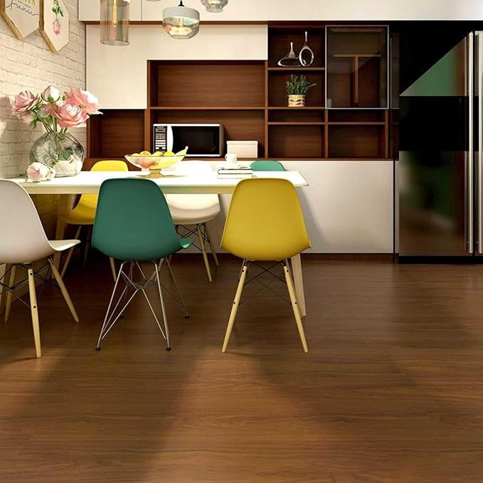 Set 36 Placi Autoadezive pentru Pardoseala, Flippy, din PVC, Impermeabil, Ignifug, Usor de Curatat, Dimensiune Placa 91.44 x 15.24 cm, Grosime 1.5 mm, Acoperire 5 m2, Model 8, Caramiziu - vivimall.ro