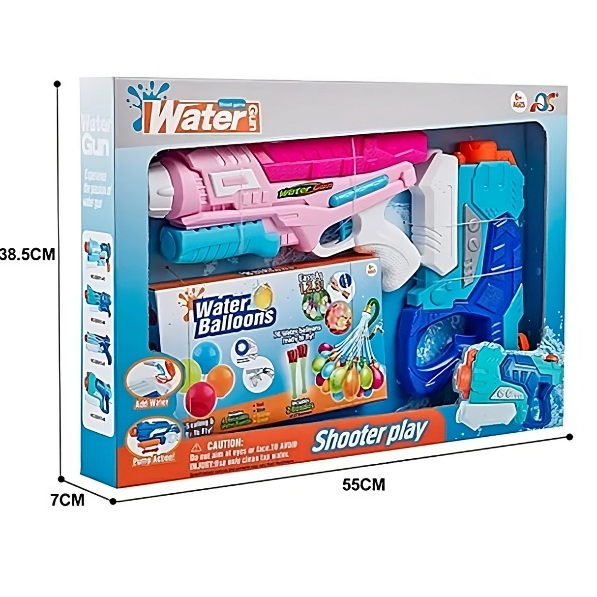Set 2x Pistol cu Apa pentru Copii, Vivimall, 6ani+, cu baloane de apa, Albastru + Roz, 1x 600 ML + 1x 550 ML - vivimall.ro