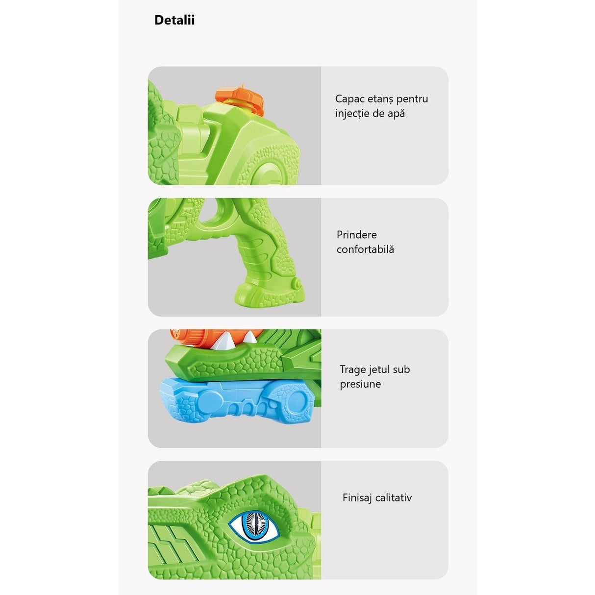 Pistol cu Apa pentru Copii, Rezervor, Pentru Piscina/Plaja, Vivimall, 6ani+, Triceratops, 3 duze, Verde, 1330ML - vivimall.ro