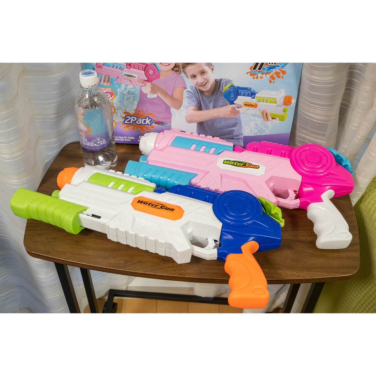 Set 2x Pistol cu Apa pentru Copii, Rezervor, Pentru Piscina/Plaja, Vivimall, 6ani+, Roz + Albastru, 1000 ML - vivimall.ro