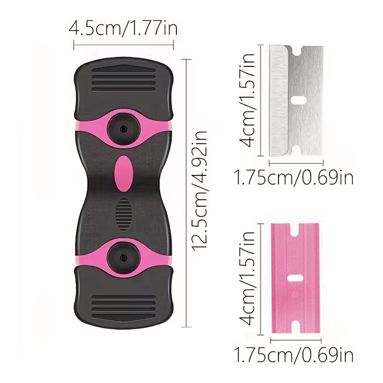 Racleta Multifunctionala pentru Curatare Sticla si Ceramica,- Design Ergonomic, Maner Anti-alunecare, Include 20 de Lame de Schimb, 12,5 x 4,5 cm, Roz - vivimall.ro
