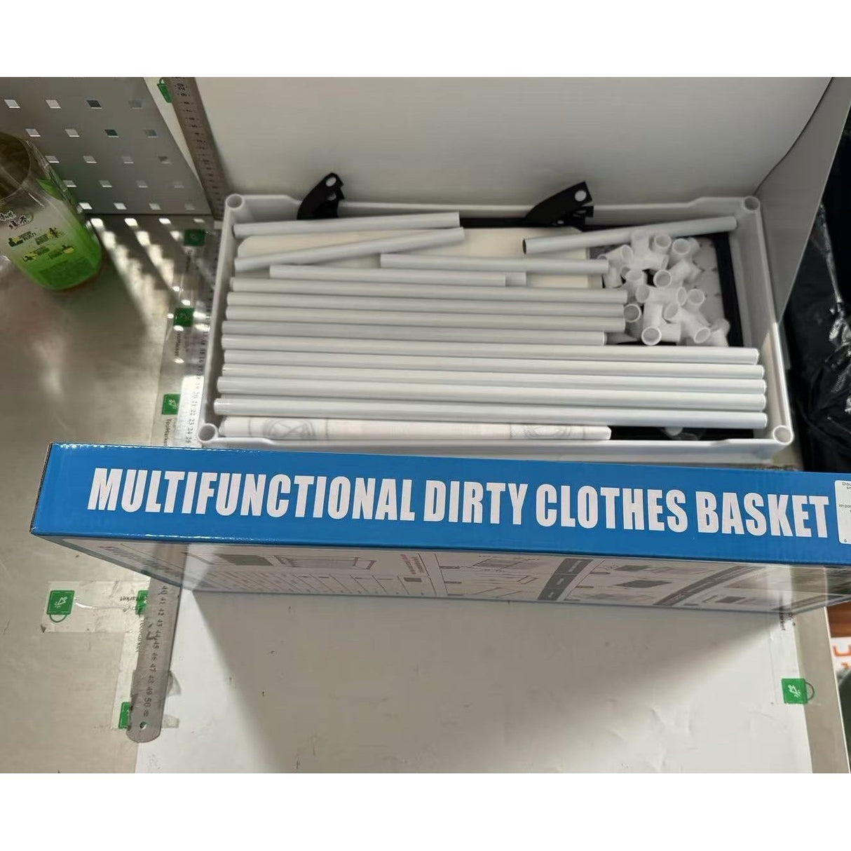 Cos de Rufe, Vivimall, 3 Rafturi, 4 Cosuri, Cadru de Otel Inoxidabil, 123x28x57 cm, 123x44x57 cm, Alb - vivimall.ro