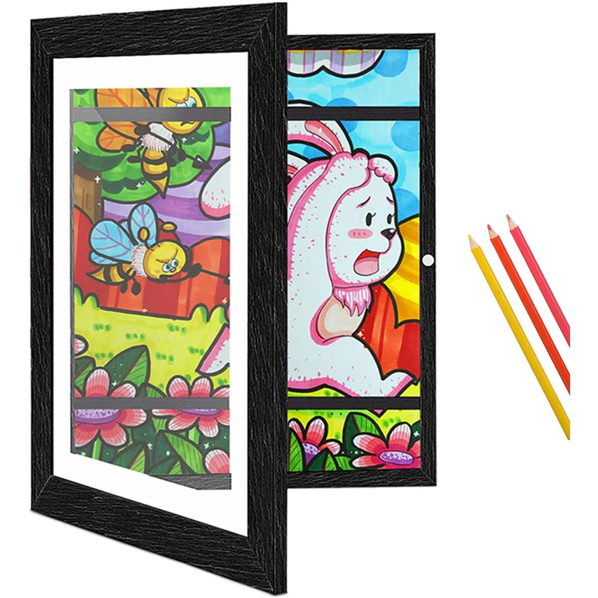 Rama Foto Vivimall, din Lemn, cu Spatiu Pentru Depozitare, Pentru Desene si Picturi A4, Sticla Securizata, Rama MDF, Negru - vivimall.ro