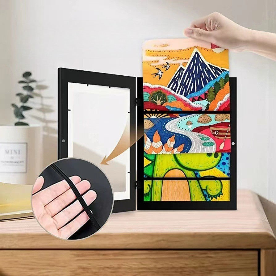 Rama Foto Vivimall, din Lemn, cu Spatiu Pentru Depozitare, Pentru Desene si Picturi A4, Sticla Securizata, Rama MDF, Negru - vivimall.ro