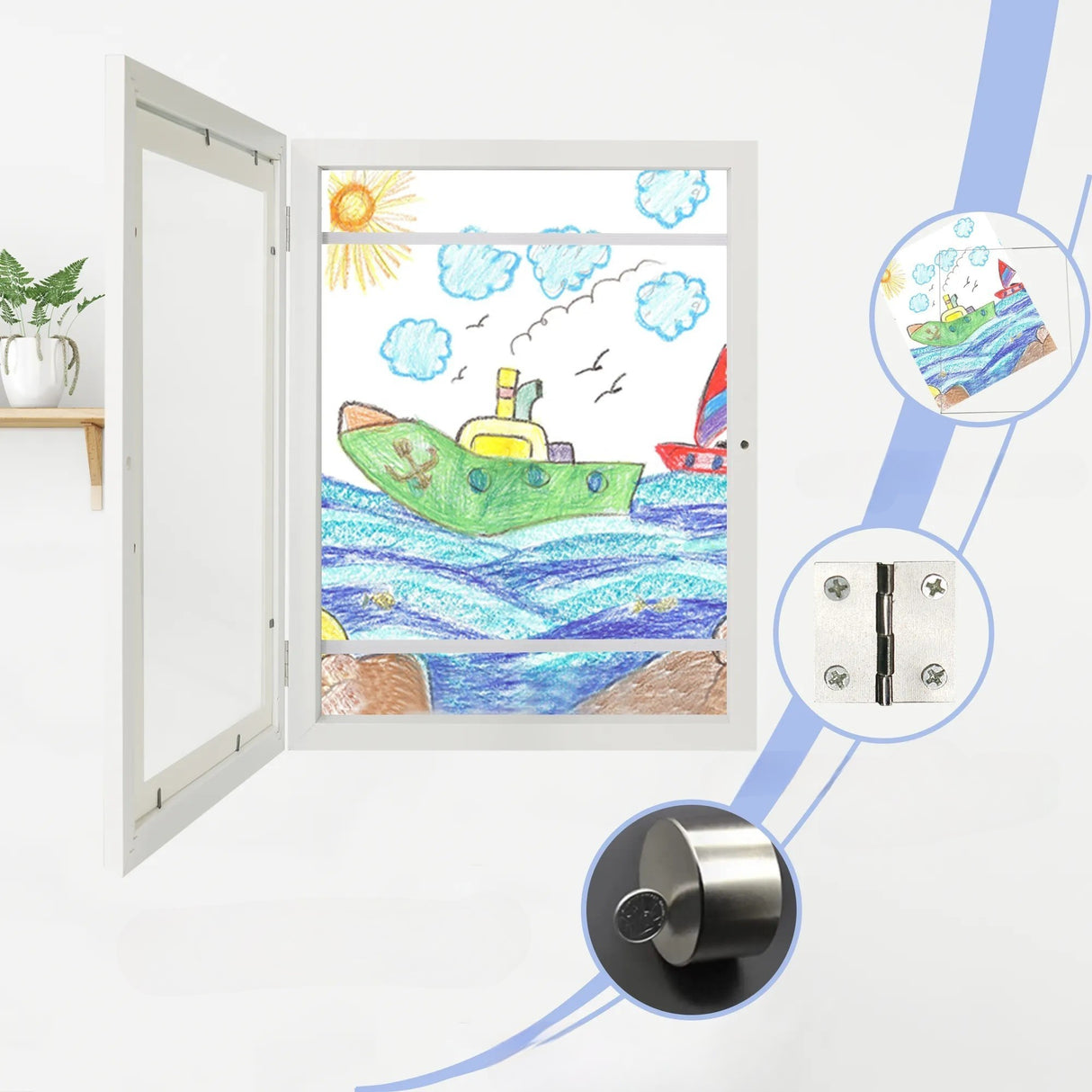 Rama Foto Vivimall, din Plastic, cu Spatiu Pentru Depozitare, Pentru Desene si Picturi A4, Sticla Securizata, Alb - vivimall.ro