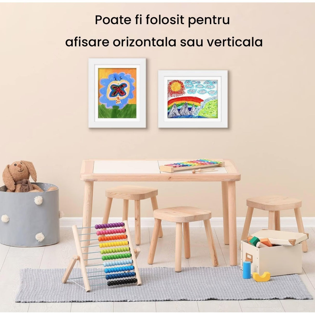 Rama Foto Vivimall, din Plastic, cu Spatiu Pentru Depozitare, Pentru Desene si Picturi A4, Sticla Securizata, Alb - vivimall.ro