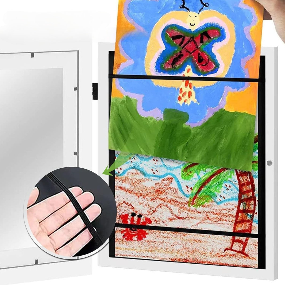 Rama Foto Vivimall, din Plastic, cu Spatiu Pentru Depozitare, Pentru Desene si Picturi A4, Sticla Securizata, Alb - vivimall.ro