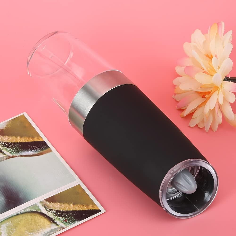 Rasnita Electrica Sare si Piper, Vivimall, cu Camera Depozitare Transparenta, Macinare, Functionare pe Baterii, cu Lumina, ABS, 20x6.5 cm, Negru/Transparent - vivimall.ro