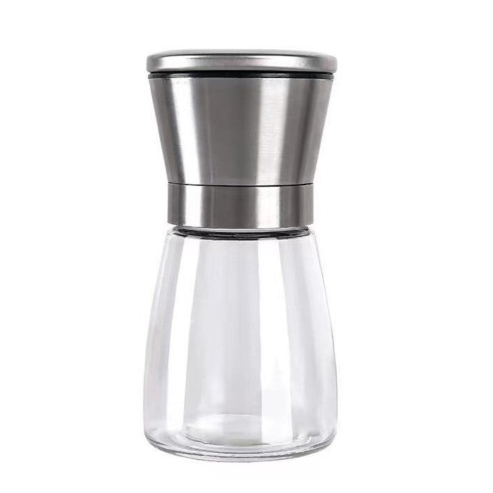 Rasnita Manuala pentru boabe, Vivimall, Rasnita pentru Piper Sare Cafea, din Sticla cu Otel inoxidabil, 13.5 x 6.5 cm, volum 180 ml, Transparenta cu Capac din Inox - vivimall.ro