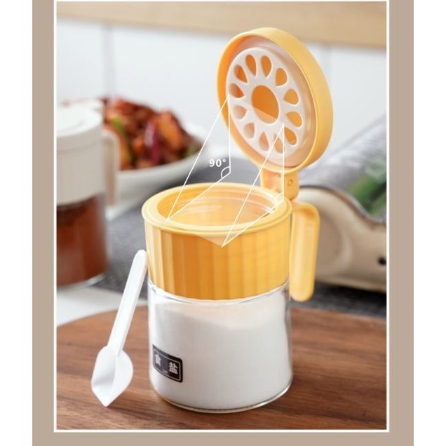 Recipient Condimente, Vivimall, din Stilca, 180 ml, cu Maner si Lingurita, 10.6 x 7 x 7 cm, Capac Mat, Galben - vivimall.ro