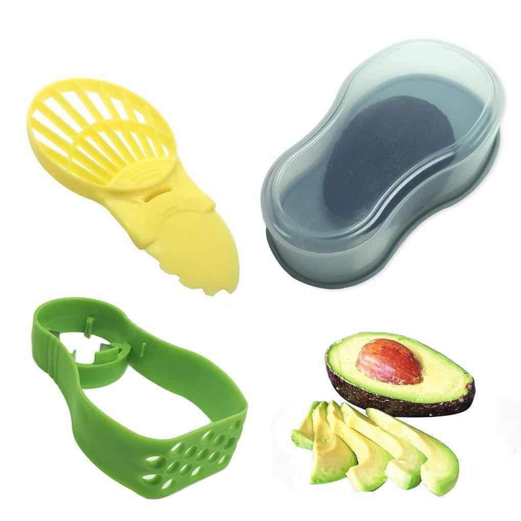 Recipient de Depozitare Avocado 5in1, Vivimall, Etans, pentru Frigider, din Plastic, Dispozitiv de Taiat, Curatat, Feliat, 15x4.5x7 cm, Gri - vivimall.ro