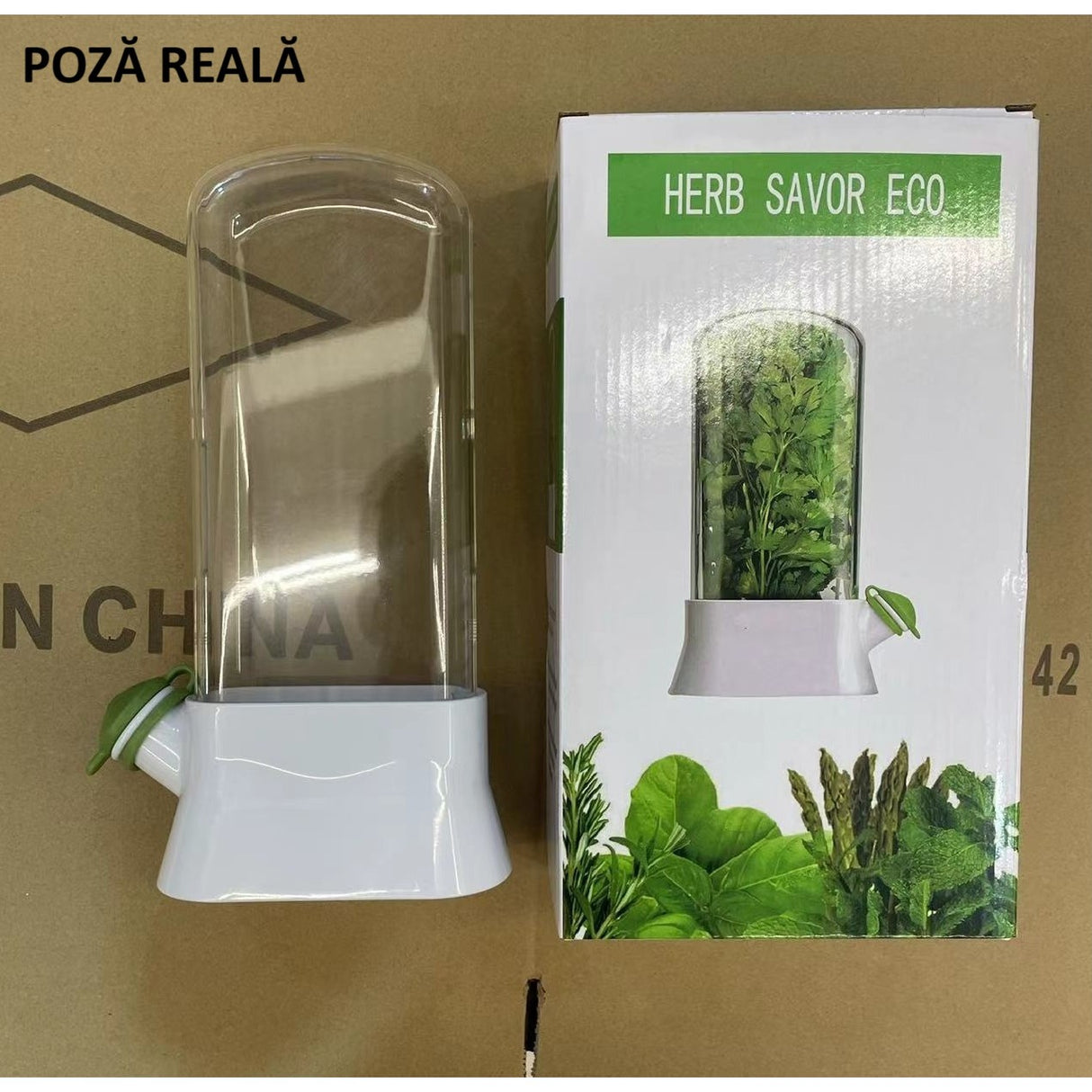 Recipient de Pastrare a Ierburilor cu Capac de Umplere cu Apa, Vivimall, Proaspat, Curat, Fara BPA, Practic, Durabil, 27x16 cm, Alb - vivimall.ro