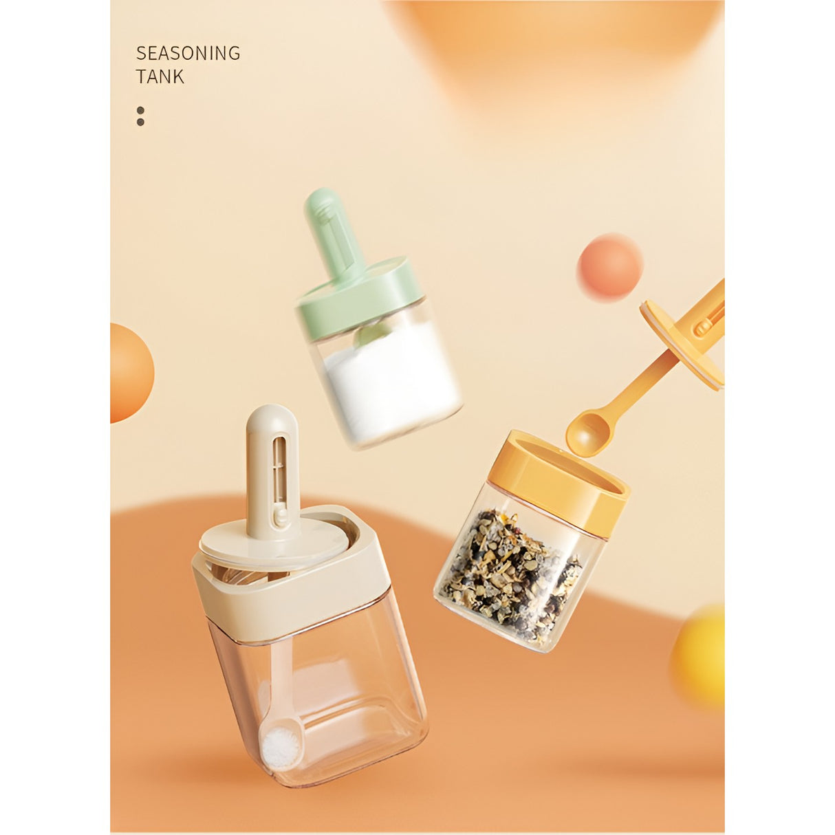 Recipient pentru Depozitarea Condimentelor, Vivimall, Borcan din Sticla, Capac si Lingura Incorporate, Uz Casnic, 300 ml, 7.1x7.1x14.8 cm, Verde - vivimall.ro