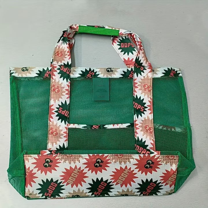 Geanta De Plaja Verde Imprimeu Boom | BeachVibe 1 - vivimall.ro