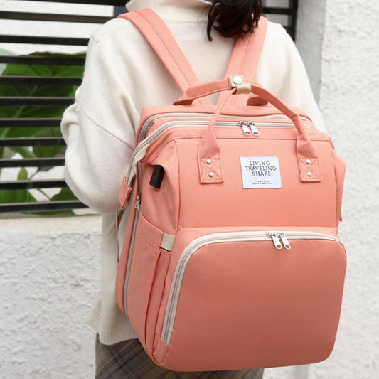 Rucsac Cu Patut Pliabil Roz Pudra | MamiNest 1 - vivimall.ro