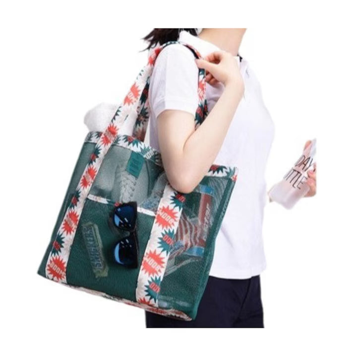 Geanta De Plaja Verde Imprimeu Boom | BeachVibe 1 - vivimall.ro