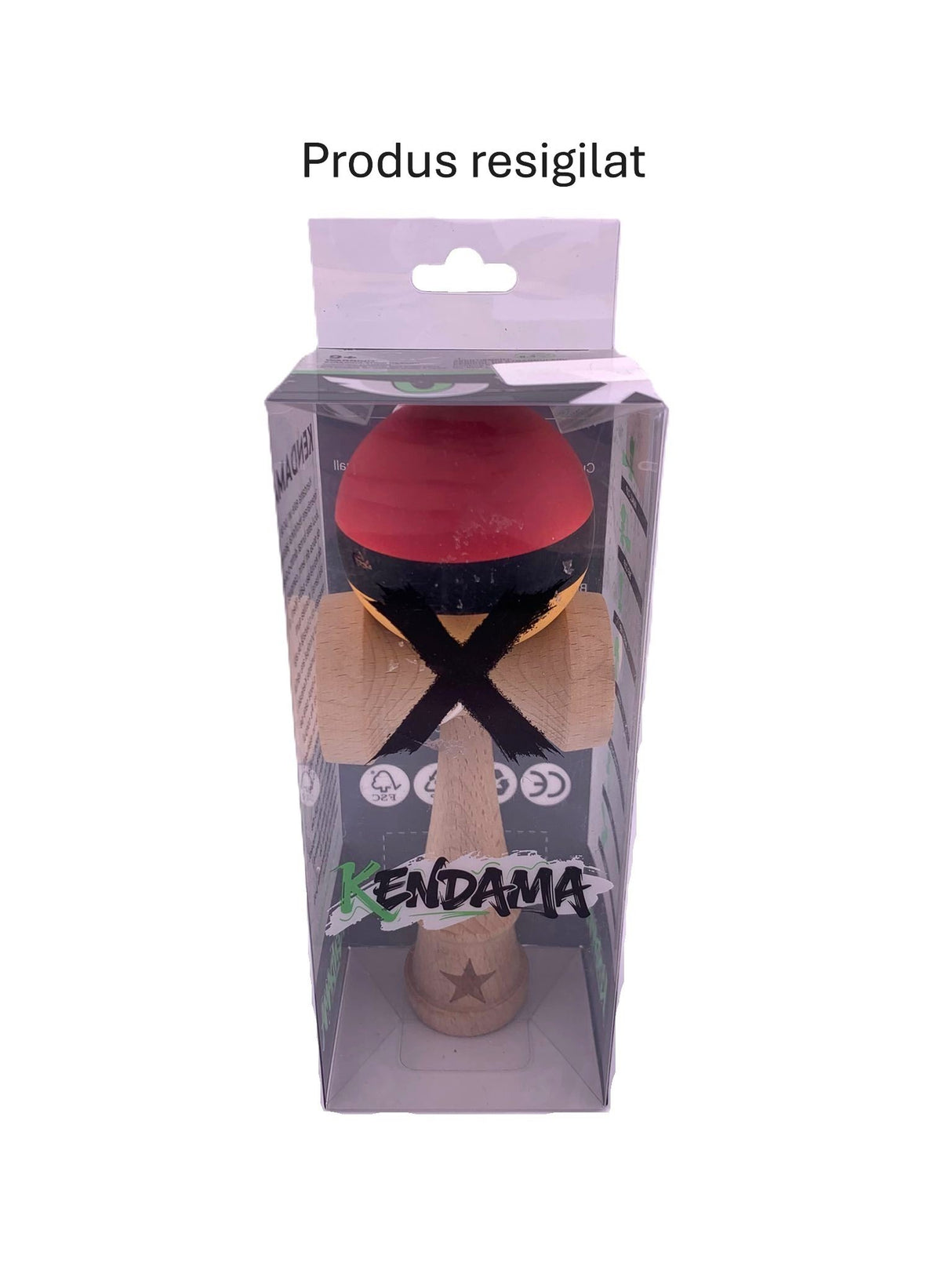 RESIGILAT - Kendama X Originala, Profesionala, Flippy, din Lemn, Rubber Grip, 18 cm, Rosu/Negru/Galben - vivimall.ro