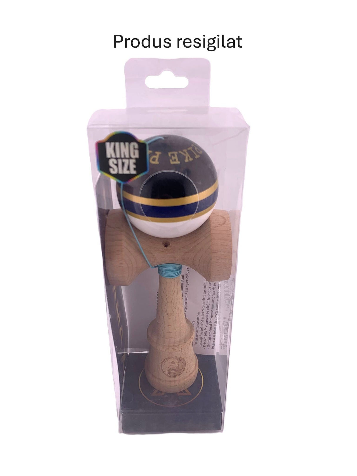 RESIGILAT - Kendama X Originala ROYAL SPIKE, Profesionala, Flippy, Cupe Mari KING SIZE V3, Super Sticky, Gaura in Baza, Rulment Metalic, din lemn 18 cm, Ata 62/65 cm, Inel Albastru inchis - vivimall.ro