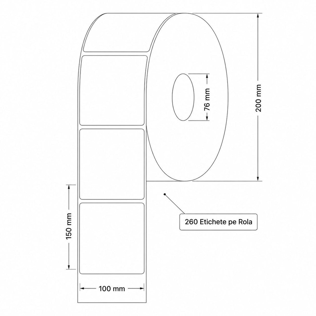Rola Etichete Termice Autoadezive pentru Imprimante de Etichete, Utilizare AWB, Coletarie si Organizare Produse, 260 Etichete pe Rola, 100 x 150 mm, Alb