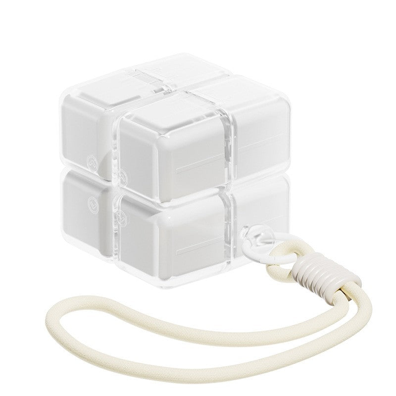Cutie pentru Medicamente, Flippy, Model Rubik' Cube, cu Curea de Agatare, Dozator Portabil de Medicamente, Dispenser Pastile, estimat pentru 7 zile, 7.3 x 6 x 6 cm, Alb - vivimall.ro