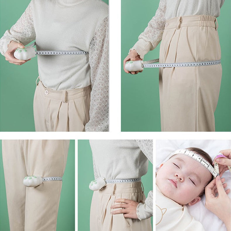 Ruleta Portabila, Vivimall, Ruleta mini pentru Copii, Model Labuta de Pisica, cu Prindere, pentru Masurat Diametrul, 5.5 x 6.5 cm, Banda 1.5m, Verde - vivimall.ro