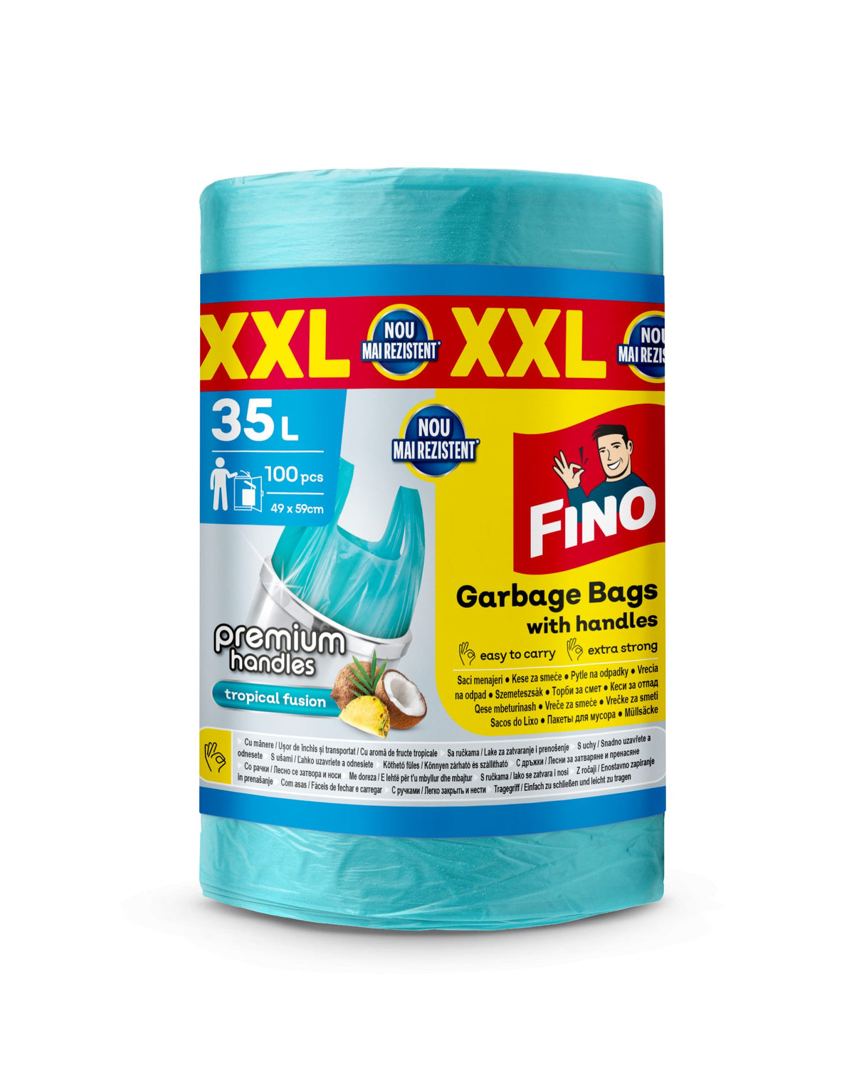 Saci menajeri colorati cu manere Fino, hd, 35l, 100 buc - vivimall.ro
