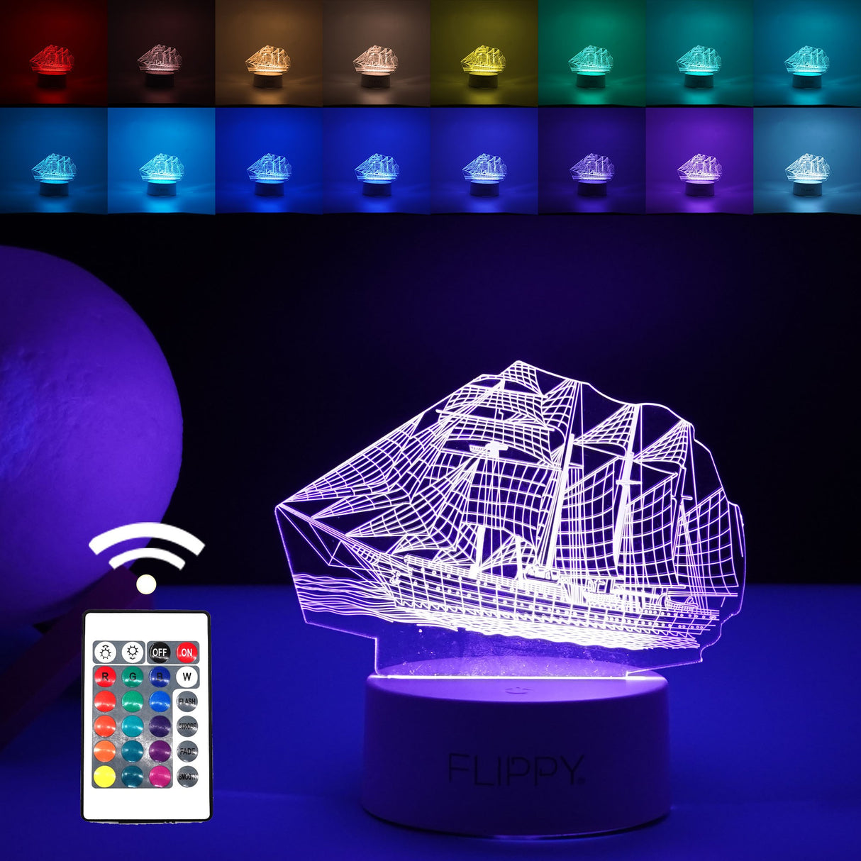 Lampa LED decorativa, Vivimall, 3D, Vapor, cu telecomanda, doua moduri de alimentare USB si baterii, 20 cm inaltime, din material acril si lumina multicolora, alb - vivimall.ro