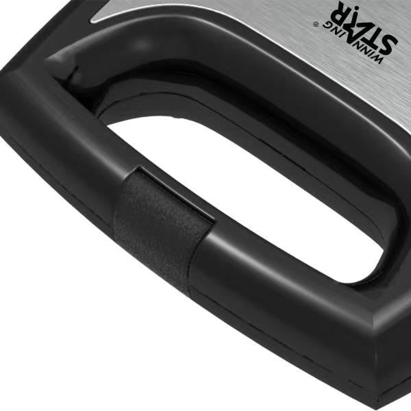 Sandwich Maker Vivimall, 24 x 23.5 cm, cu forme de triunghi si patrat, Cablu 80 cm, Material Interior Antiaderent, Inoxidabil, Maner Izolat Termic, 750W, 220 V, gri - vivimall.ro