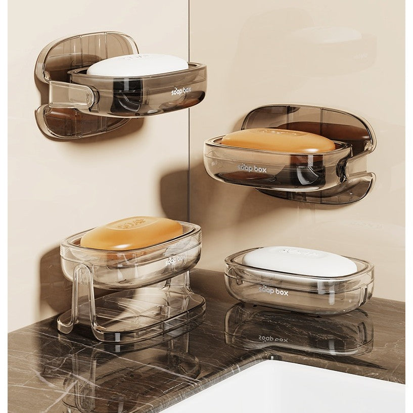 Savoniera cu Suport 2 in 1, Vivimall, Pentru Perete sau Blat, PET, Scurgere Optima, Alb - vivimall.ro