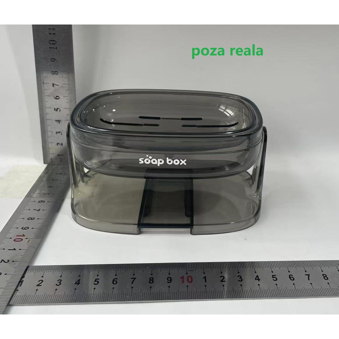 Savoniera cu Suport 2 in 1, Vivimall, Pentru Perete sau Blat, PET, Scurgere Optima, GriTransparent - vivimall.ro