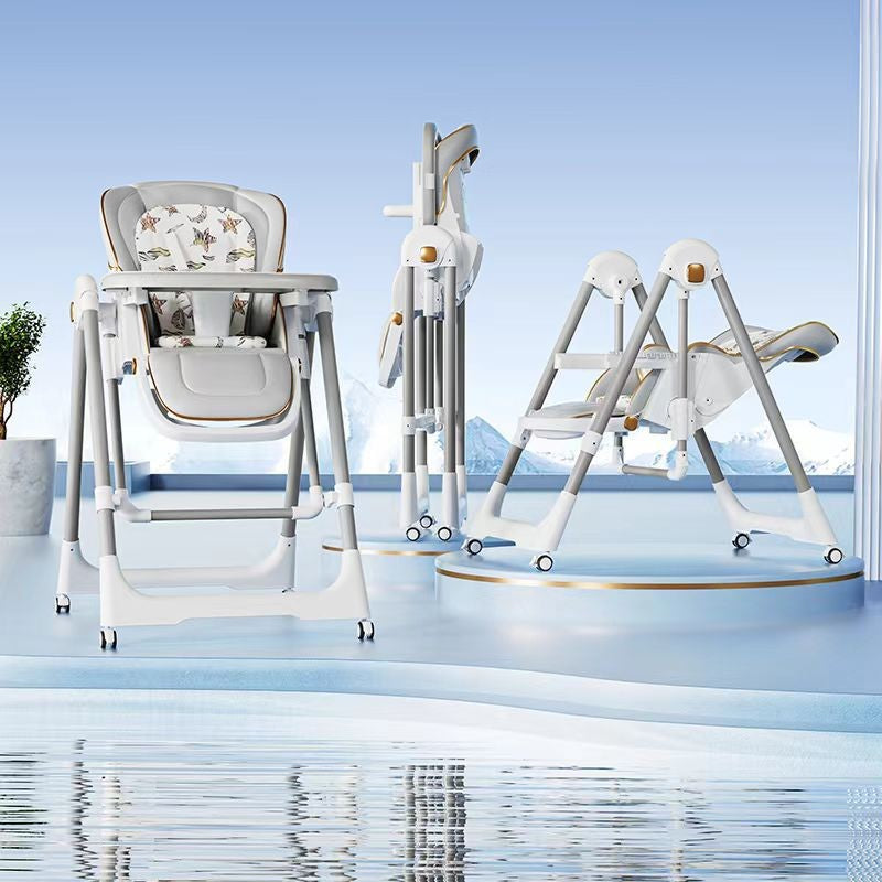 Scaun De Masa 2In1, Pentru Copii 6 Luni - 4 Ani, Pliabil, Cu Roti, Balansoar, Leagan, Reglabil, Tava De Masa Dubla, Centura In 5 Puncte