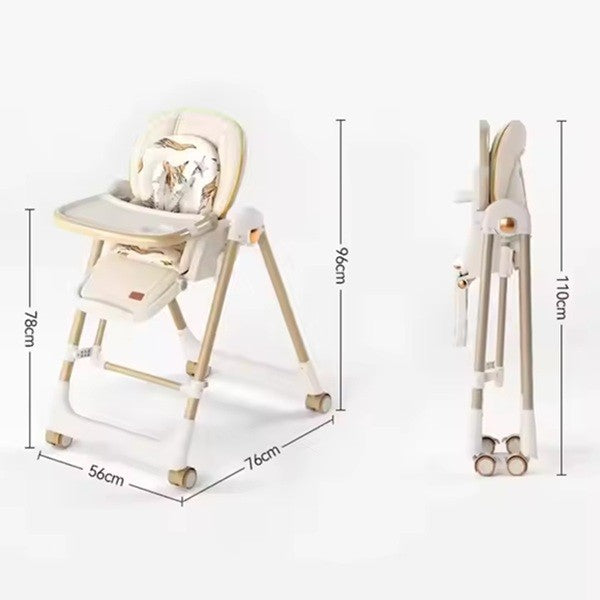 Scaun De Masa 2In1, Pentru Copii 6 Luni - 4 Ani, Pliabil, Cu Roti, Balansoar, Leagan, Reglabil, Tava De Masa Dubla, Centura In 5 Puncte, Sampanie - vivimall.ro