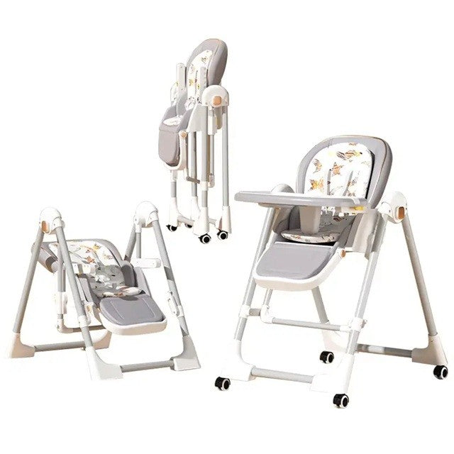 Scaun De Masa 2In1, Pentru Copii 6 Luni - 4 Ani, Pliabil, Cu Roti, Balansoar, Leagan, Reglabil, Tava De Masa Dubla, Centura In 5 Puncte