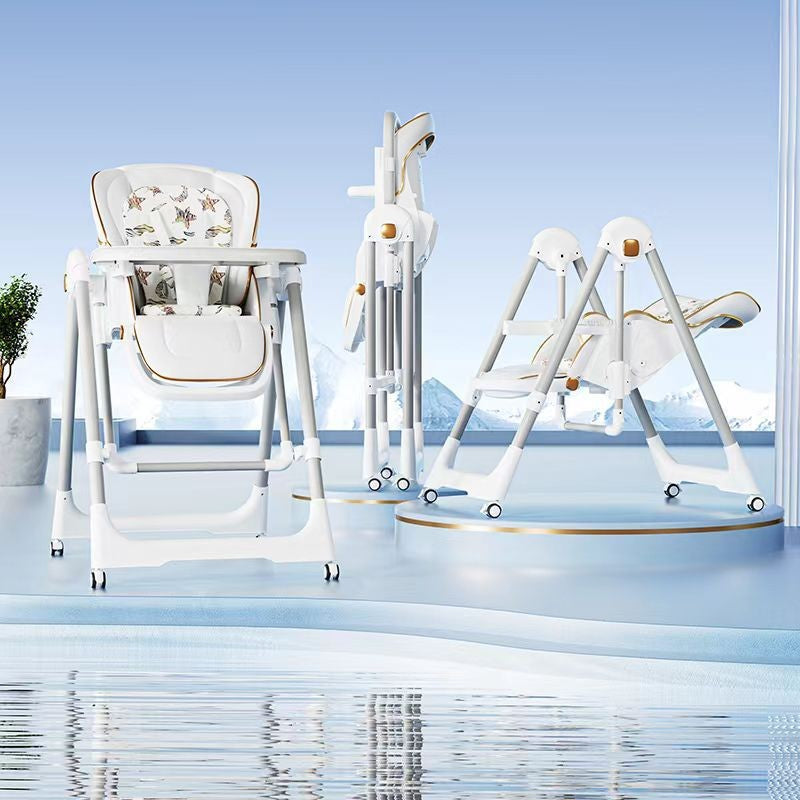 Scaun De Masa 2In1, Pentru Copii 6 Luni - 4 Ani, Pliabil, Cu Roti, Balansoar, Leagan, Reglabil, Tava De Masa Dubla, Centura In 5 Puncte