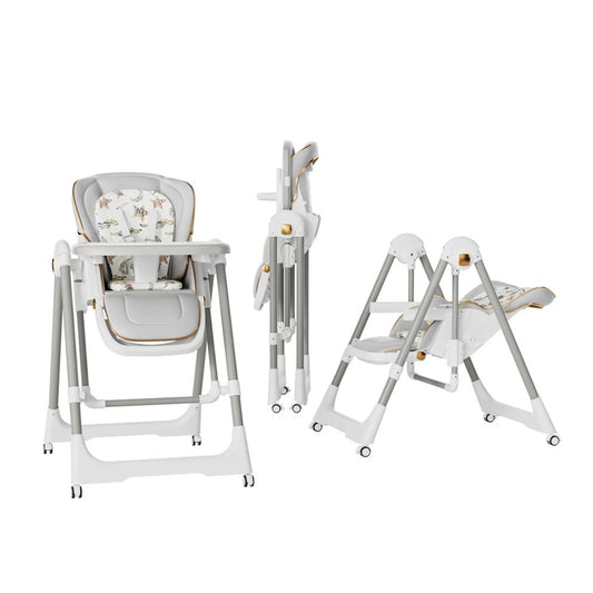 Scaun De Masa 2In1, Pentru Copii 6 Luni - 4 Ani, Pliabil, Cu Roti, Balansoar, Leagan, Reglabil, Tava De Masa Dubla, Centura In 5 Puncte