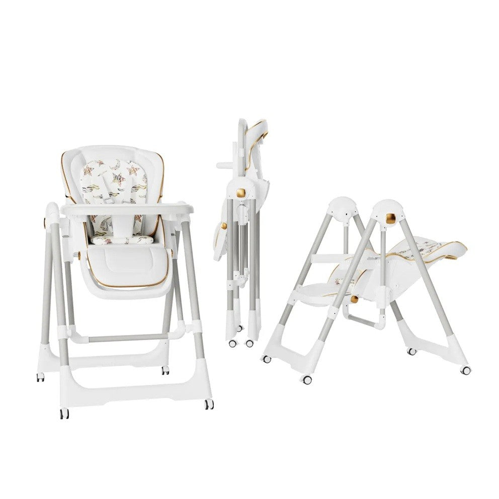 Scaun De Masa 2In1, Pentru Copii 6 Luni - 4 Ani, Pliabil, Cu Roti, Balansoar, Leagan, Reglabil, Tava De Masa Dubla, Centura In 5 Puncte